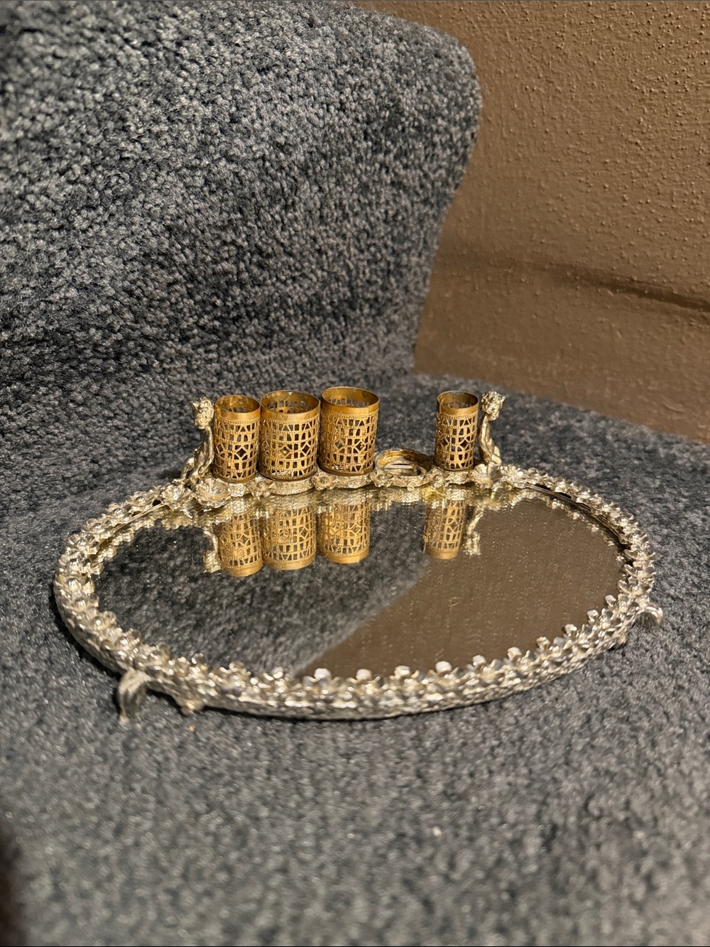 Vintage Mirrored Tray with Lipstick Holder